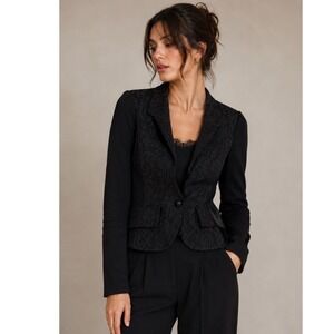 Y2K NWT Yoana Baraschi Lace Overlay Blazer Women 6 Black Floral Single Button